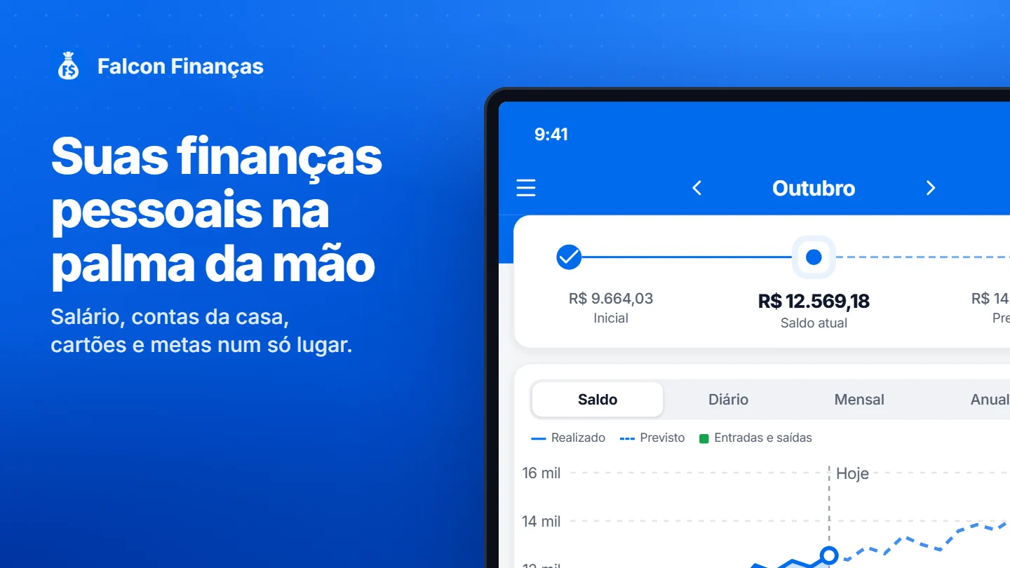 Aplicativo Falcon Finanças com o controle de gastos pessoais no celular