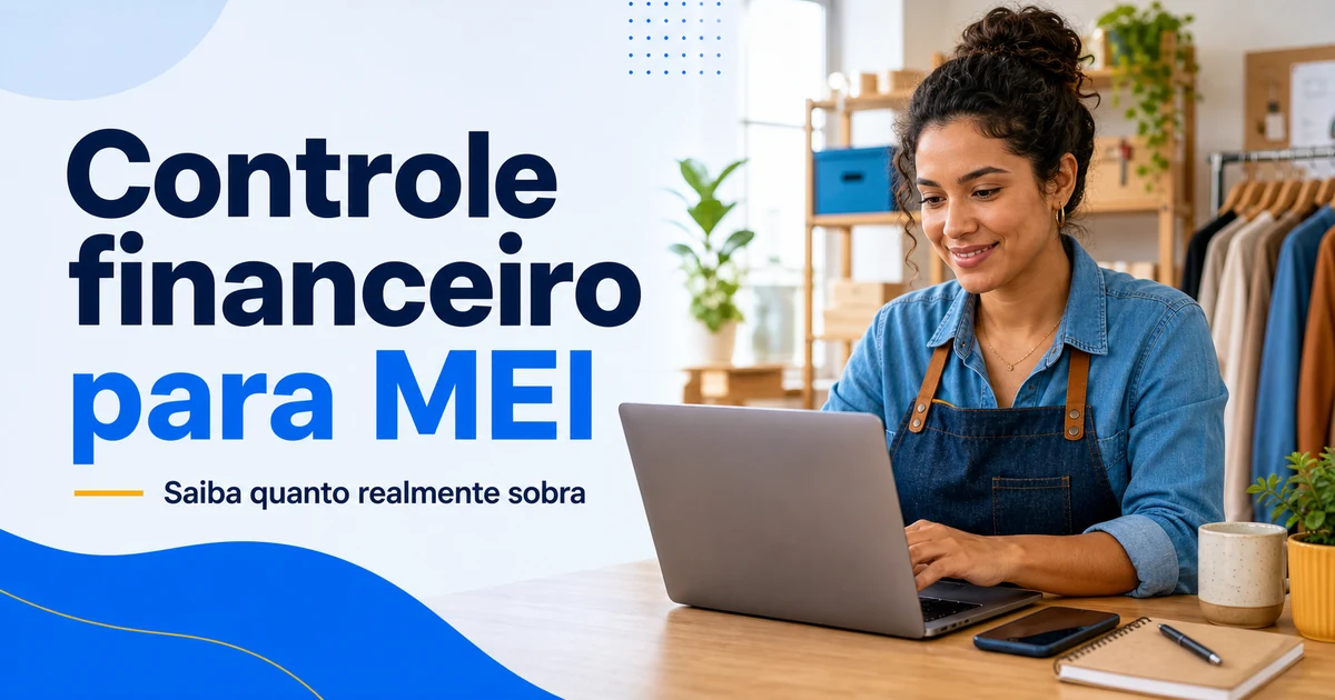 Controle financeiro para MEI com microempreendedora organizando o negócio pelo computador