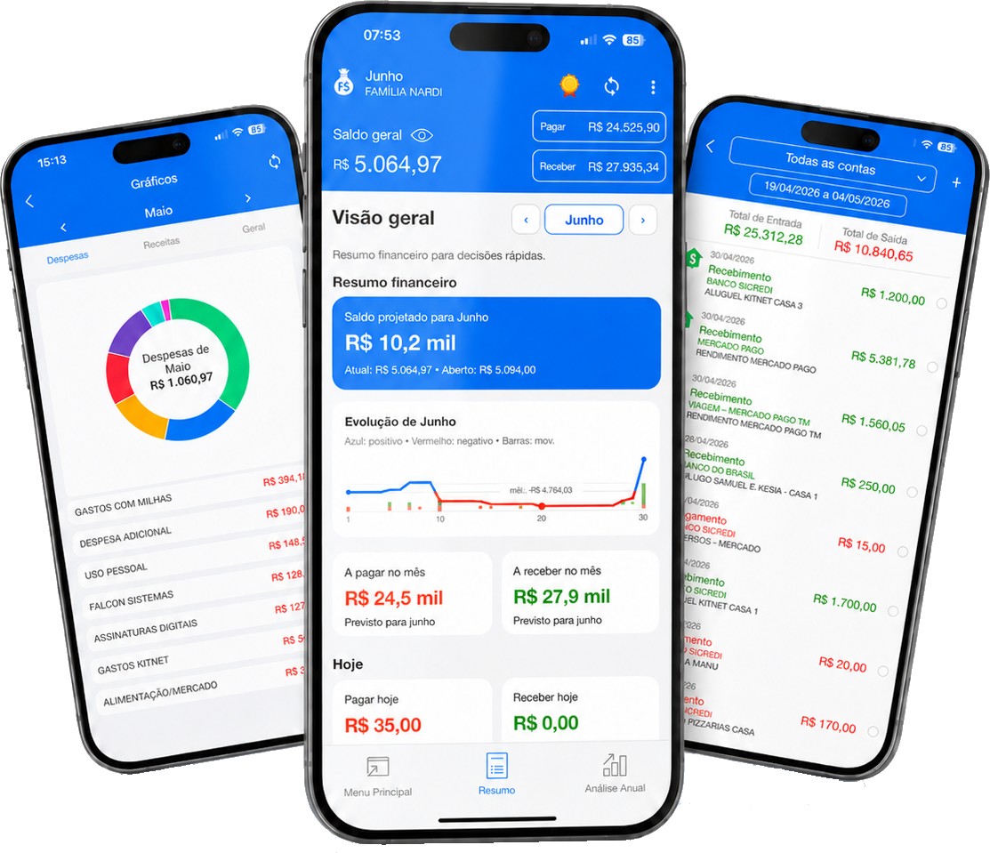 Aplicativo Falcon Finanças em celulares