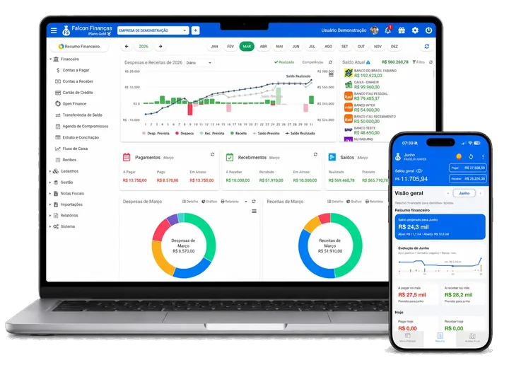 Controle financeiro empresarial no computador e celular
